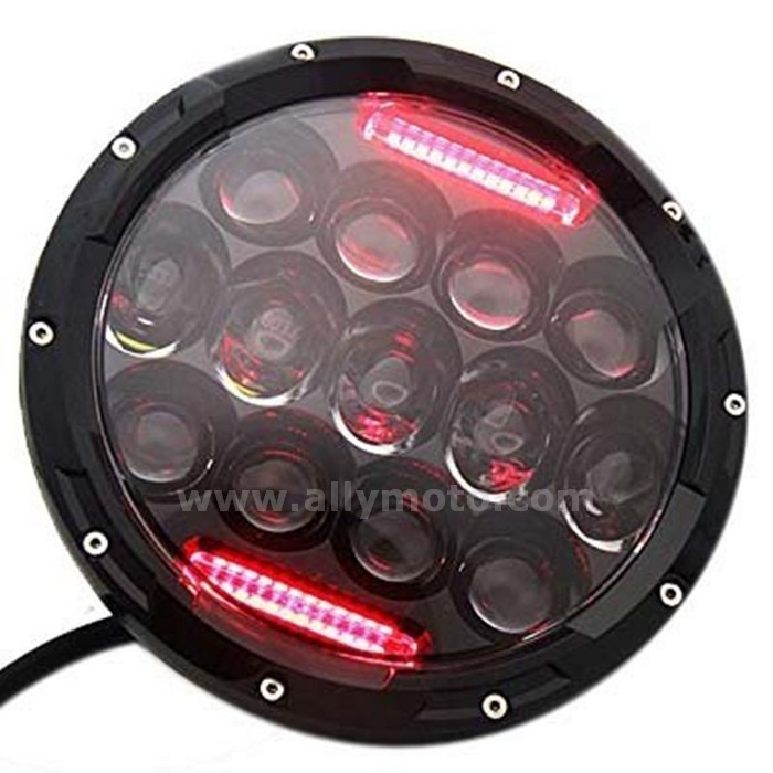 154 7Inch 75W Hi-Lo Beam Round Led Headlight Housing 6000K Red Drl Harley Davidson@2